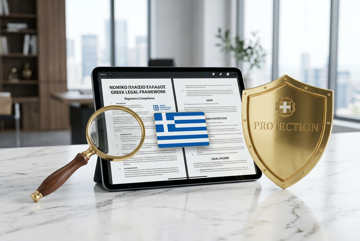 Σύμβολα νομιμότητας και ασφάλειας για τα τυχερά παιχνίδια στην Ελλάδα.